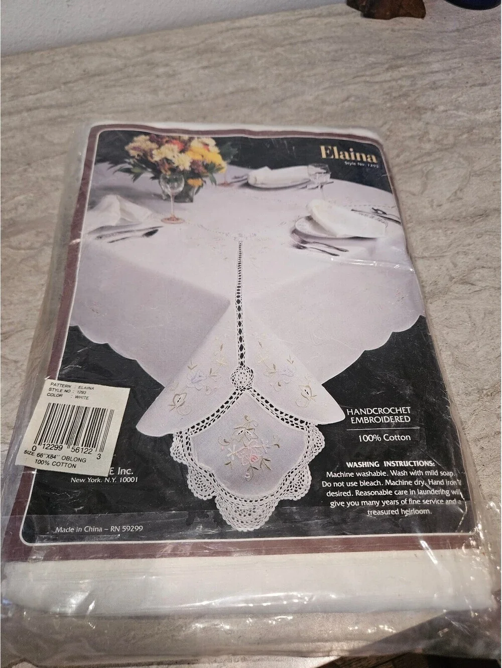 Elaina Handcrochet Embroidered White Tablecloth 66x84